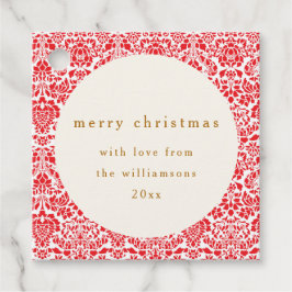 ヴィンテージレッドダマスクフェスティバルカスタムメリークリスマス フェイバータグ