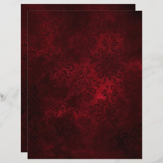 ヴィンテージレッドダマスクレープパターン（の模様が）あるブックエフェメラ (正面/裏面)