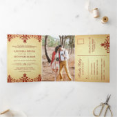 ヴィンテージレッドダマスク伝統的インディアン結婚ズ 三つ折り招待状 (内部)