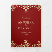 ヴィンテージレッドダマスク伝統的インディアン結婚ズ 三つ折り招待状 (カバー)