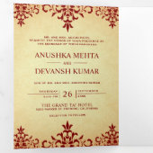 ヴィンテージレッドダマスク伝統的インディアン結婚ズ 三つ折り招待状 (内部最初)