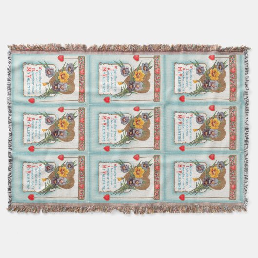 ヴィンテージレッドダングルハート&ヴィレツバレンタインポスト スローブランケット (正面)