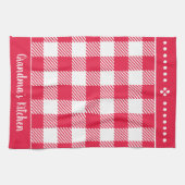 ヴィンテージレッドチェックのカスタマイズ可能名前 キッチンタオル (横)
