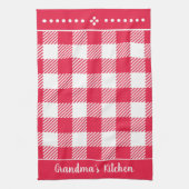 ヴィンテージレッドチェックのカスタマイズ可能名前 キッチンタオル (縦)