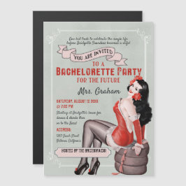 ヴィンテージレッドティール(緑がかった色)ピンアップガールバチェロレッテ マグネット招待状