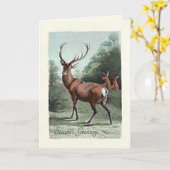 ヴィンテージレッドディアスタッグと着色挨拶 カード (黄色い花)