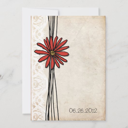ヴィンテージレッドデイジー結婚式招待状 招待状 (裏面)