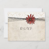 ヴィンテージレッドデイジー結婚式RSVP 出欠カード (裏面)