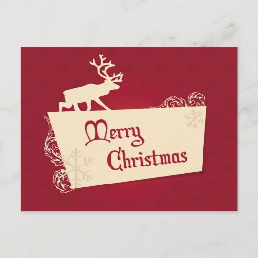ヴィンテージレッドトナカイと雪の結晶クリスマス シーズンポストカード (正面)