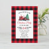 ヴィンテージレッドトラクターとツリーのクリスマスパーティー 招待状 (スタンド正面)