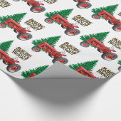 ヴィンテージレッドトラクターとツリークリスマス ラッピングペーパー (角)