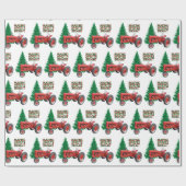 ヴィンテージレッドトラクターとツリークリスマス ラッピングペーパー (フラット)