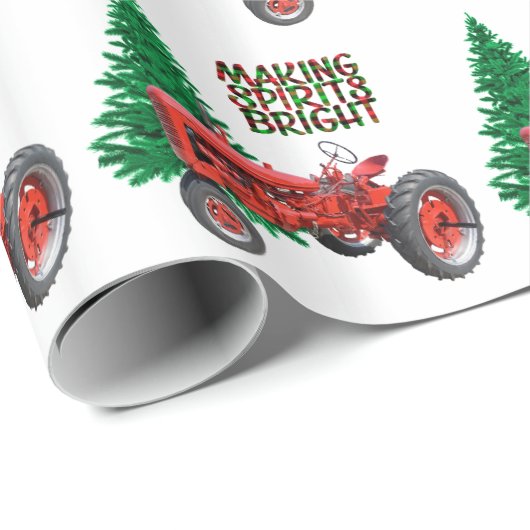 ヴィンテージレッドトラクターとツリークリスマス ラッピングペーパー (ロールコーナー)