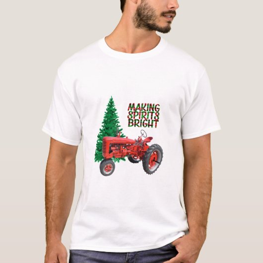 ヴィンテージレッドトラクターとツリークリスマス Tシャツ (正面)