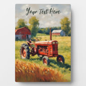 ヴィンテージレッドトラクターインフィールド素朴ファーム写真 フォトプラーク (正面)