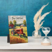 ヴィンテージレッドトラクターインフィールド素朴ファーム写真 フォトプラーク (側面)