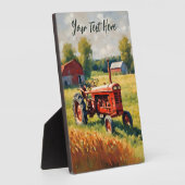 ヴィンテージレッドトラクターインフィールド素朴ファーム写真 フォトプラーク (側面)