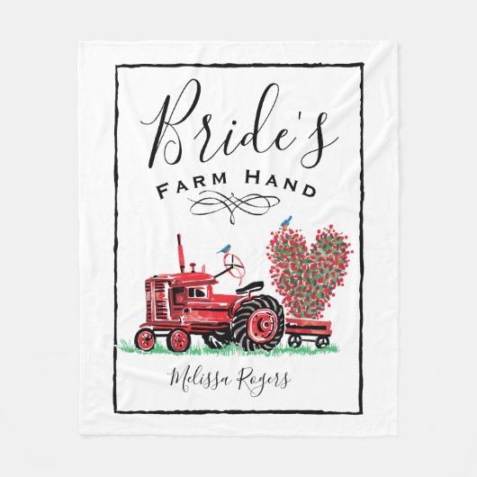 ヴィンテージレッドトラクターハートブライドファームハンド フリースブランケット (正面)