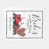 ヴィンテージレッドトラクターハートブライドファームハンド フリースブランケット (正面(横))