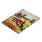 ヴィンテージレッドトラクターファームレトロ素朴モノグラムの ノートブック (左側)