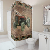 ヴィンテージレッドトラクター素朴バーンシェッド シャワーカーテン (インサイチュ)