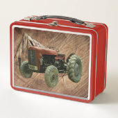ヴィンテージレッドトラクター素朴バーンシェッド メタルランチボックス (正面)