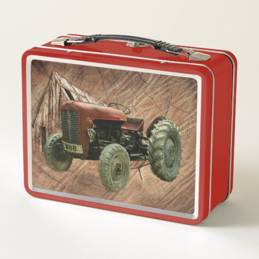 ヴィンテージレッドトラクター素朴バーンシェッド メタルランチボックス (裏面)