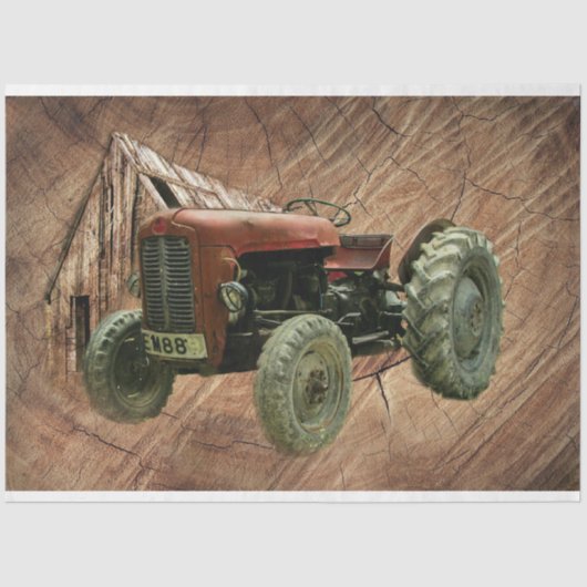 ヴィンテージレッドトラクター素朴バーンシェッド 薄葉紙 (正面)