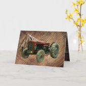 ヴィンテージレッドトラクタ素朴ーバーンシェードカード カード (黄色い花)