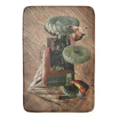 ヴィンテージレッドトラクタ素朴ーバーンシェードヘンルースター バスマット (正面縦)