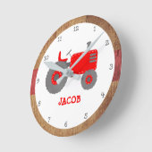 ヴィンテージレッドトラクタ素朴ーボーイベッドルームまたは子供部屋 ラウンド壁時計 (傾斜)