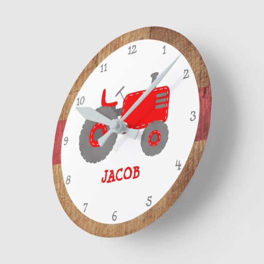 ヴィンテージレッドトラクタ素朴ーボーイベッドルームまたは子供部屋 ラウンド壁時計 (傾斜)