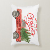 ヴィンテージレッドトラックかわいい家族の名前デザイン白 アクセントクッション (正面(垂直))