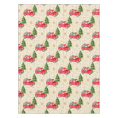 ヴィンテージレッドトラックとクリスマスツリーのテーブルクロス テーブルクロス (正面)