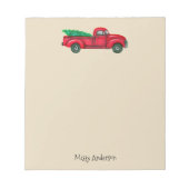 ヴィンテージレッドトラックとクリスマスツリーのメモ帳 ノートパッド (正面)