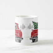 ヴィンテージレッドトラックとクリスマスツリーの名前を追加 コーヒーマグカップ (中央)