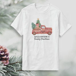 ヴィンテージレッドトラックとクリスマスツリーカスタム文字 Tシャツ