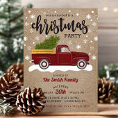 ヴィンテージレッドトラックとクリスマスツリーレトロパーティー 招待状
