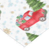ヴィンテージレッドトラックとクリスマスツリー テーブルクロス (アングル)