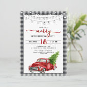 ヴィンテージレッドトラックとツリーのクリスマスパーティー 招待状 (スタンド正面)