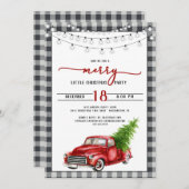 ヴィンテージレッドトラックとツリーのクリスマスパーティー 招待状 (正面/裏面)