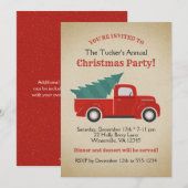 ヴィンテージレッドトラックとツリーのクリスマスパーティー 招待状 (正面/裏面)