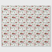 ヴィンテージレッドトラックとツリーのクリスマス ラッピングペーパー (フラット)