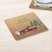 ヴィンテージレッドトラックと格言クリスマスパーティー スクエアペーパーコースター (アングル)