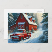 ヴィンテージレッドトラックと納屋はがき シーズンポストカード (正面/裏面)