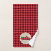 ヴィンテージレッドトラックのクリスマスタオルセット バスタオルセット (ハンドタオル)