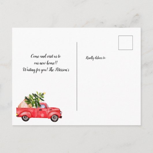 ヴィンテージレッドトラックのクリスマスツリークラフト移動 案内ポストカード (裏面)