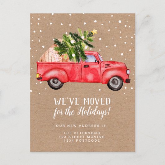 ヴィンテージレッドトラックのクリスマスツリークラフト移動 案内ポストカード (正面)