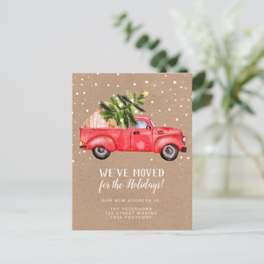 ヴィンテージレッドトラックのクリスマスツリークラフト移動 案内ポストカード (スタンド正面)
