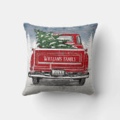 ヴィンテージレッドトラックのクリスマスツリー素朴名 クッション (裏面)